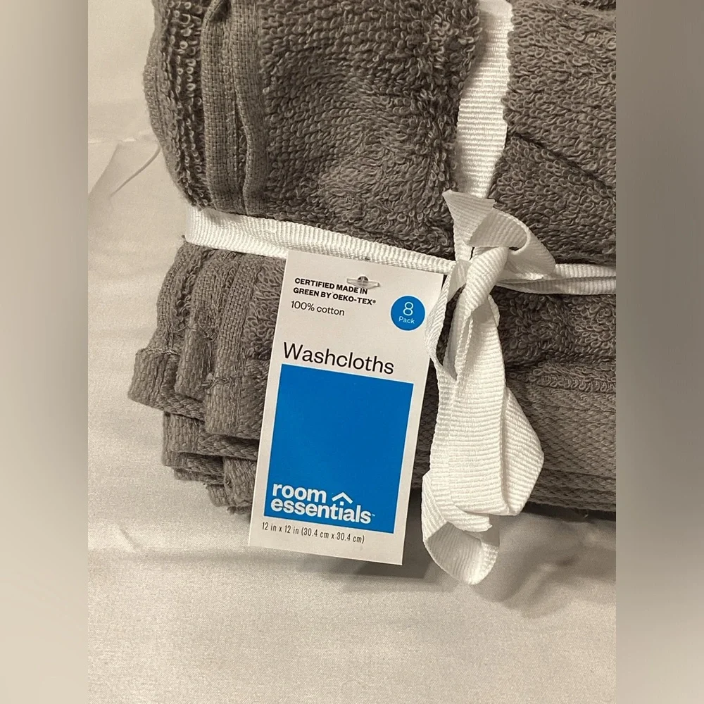 Room Essentials 8 Pack 100% Cotton Gray Washcloths